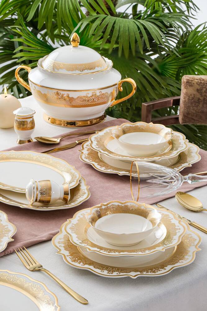 Alesia 60 Piece Gold Porcelain Dinner Set For 12 People - 1