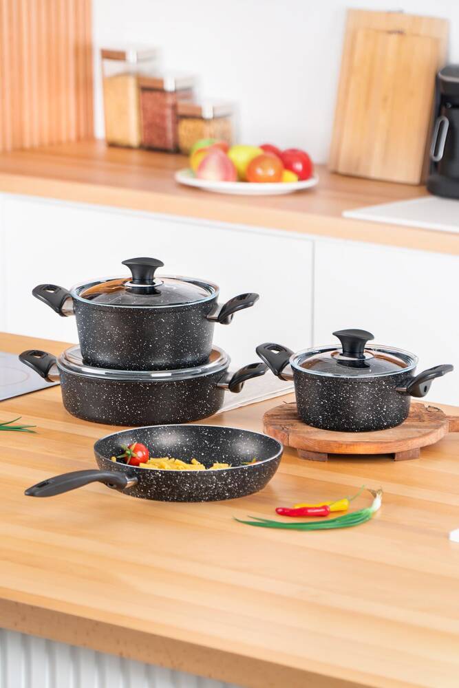 Alya 7 Piece Granite Cookware Set - Black - 1