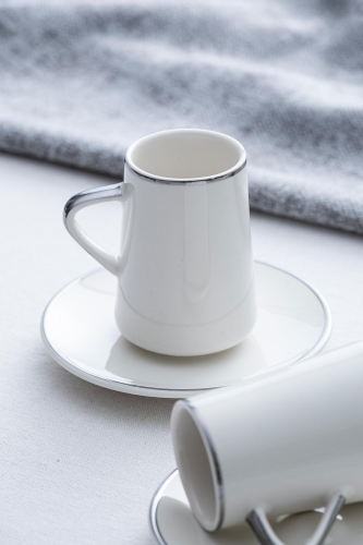 Aria Silver Porcelain Coffee Cup Set For 2 - 90 Ml 