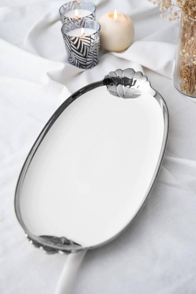 Arwen Oval Silver Sunum Tepsi - 40.5 cm - 1