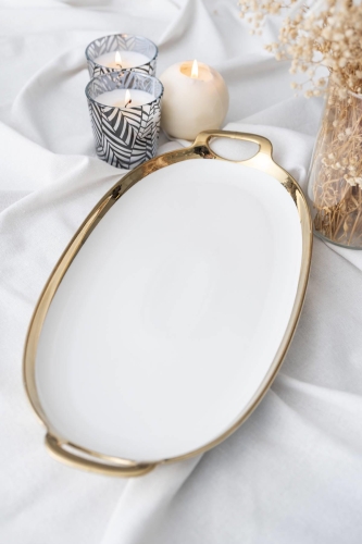 Arwen Oval Gold Sunum Tepsi - 40.5 cm 