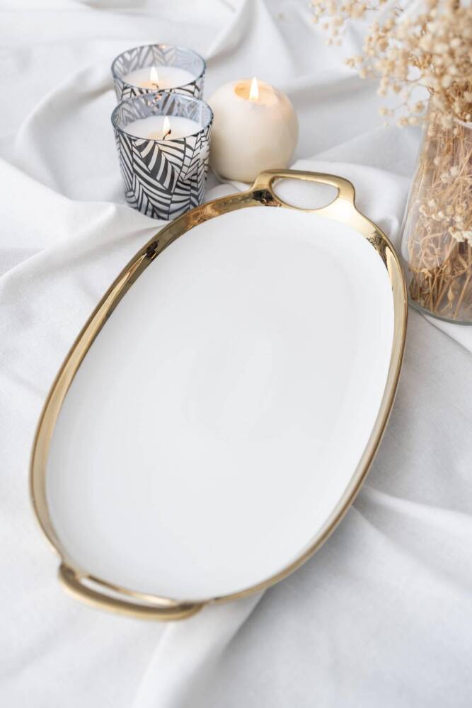 Arwen Oval Gold Sunum Tepsi - 40.5 cm - 1