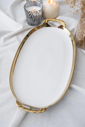 Arwen Oval Gold Sunum Tepsi - 40.5 cm 