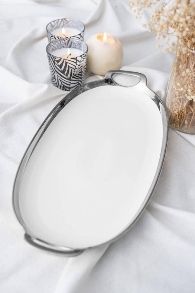 Arwen Oval Silver Sunum Tepsi - 40.5 cm - 1