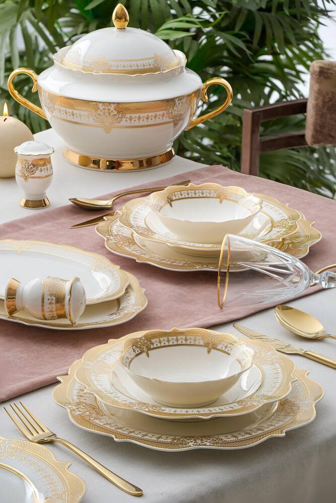 Astoria 60 Piece Gold Porcelain Dinner Set For 12 People - 1