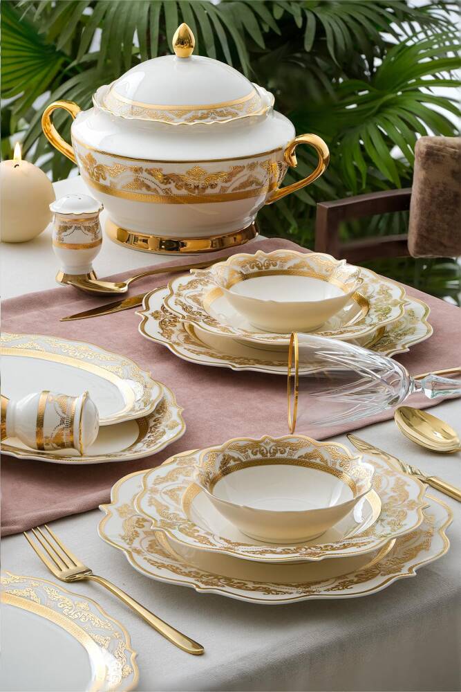 Aurora 60 Piece Gold Porcelain Dinner Set For 12 People - 1