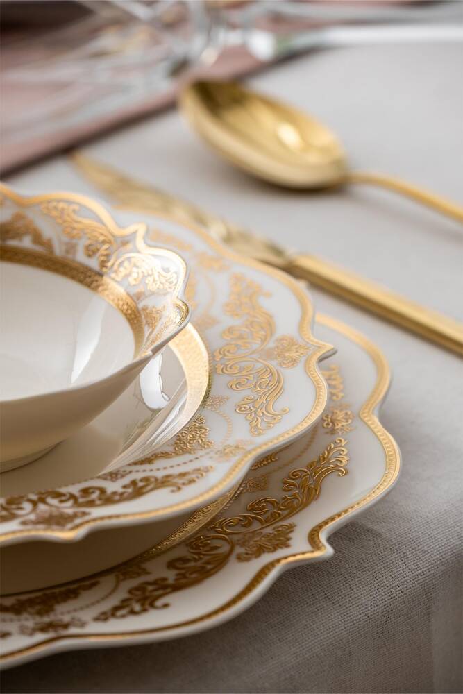 Aurora 60 Piece Gold Porcelain Dinner Set For 12 People - 2