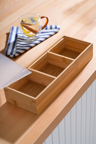 Bamboo 3 Compartment Storage Box - 2