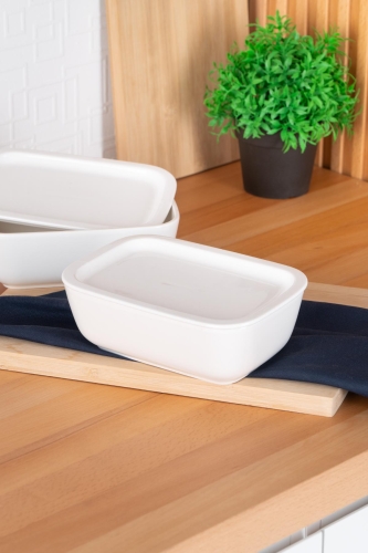 Bianco Perla Rectangular Bowl With Lid - 19 Cm - 1