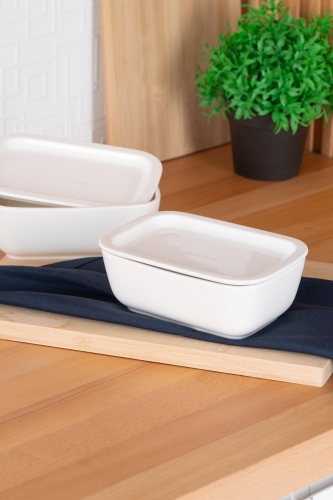 Bianco Perla Rectangular Bowl With Lid - 19 Cm - 2