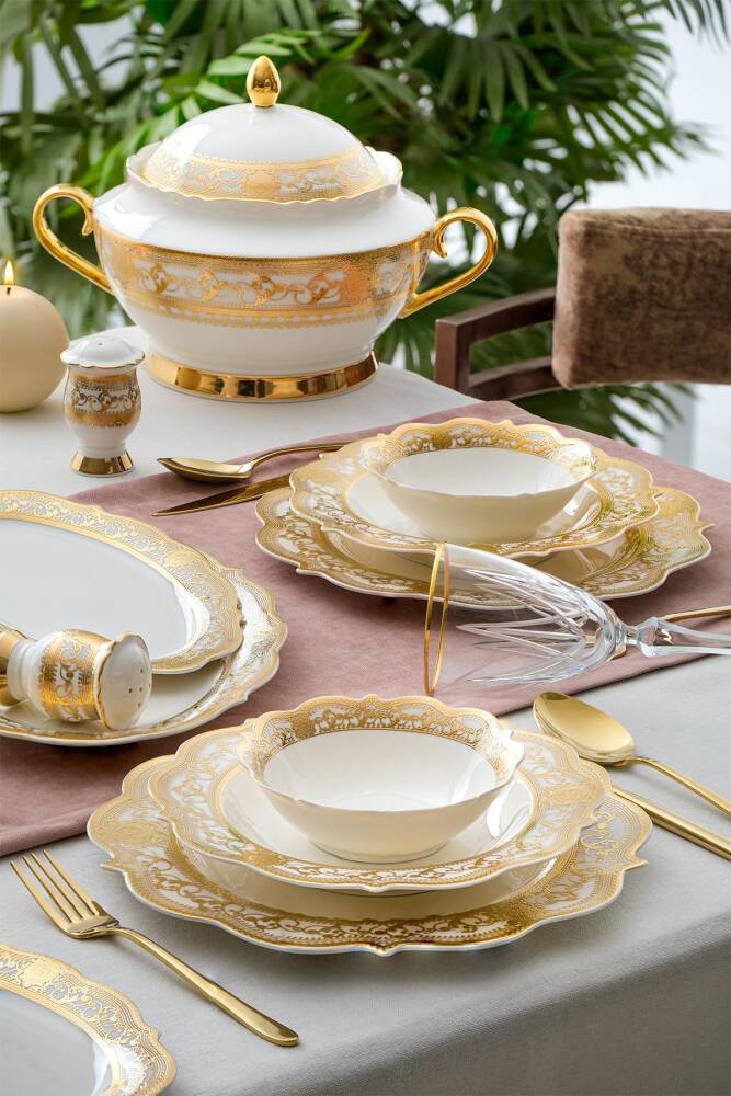 Camilla 60 Piece Gold Porcelain Dinner Set For 12 People - 1