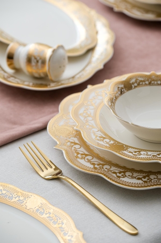 Camilla 60 Piece Gold Porcelain Dinner Set For 12 People - 2