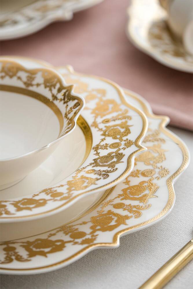 Caroline Bone China Emboss 60 Parça 12 Kişilik Gold Porselen Yemek Takımı - 2