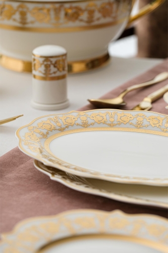 Caroline Bone China Emboss 60 Piece Gold Porcelain Dinner Set For 12 People - 6