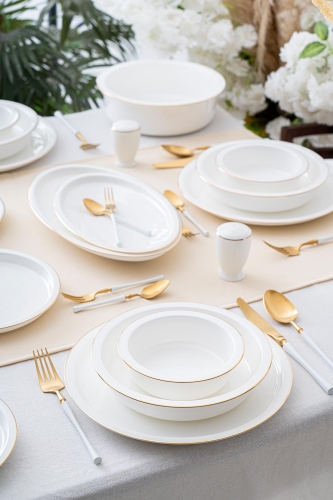 Clemente 57 Piece Gold Porcelain Dinner Set For 12 People 