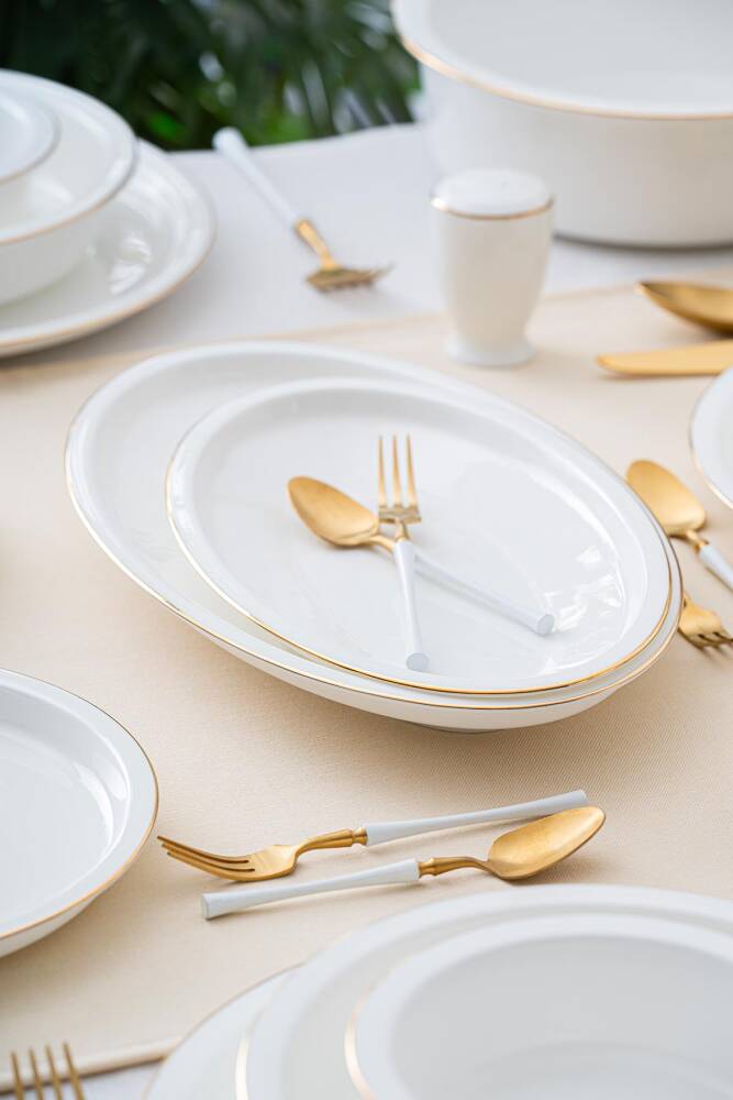 Clemente 57 Piece Gold Porcelain Dinner Set For 12 People - 3