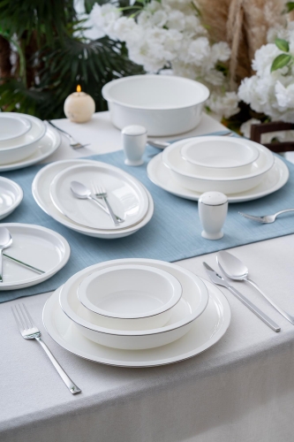 Clemente 57 Piece Silver Porcelain Dinner Set For 12 People - 1