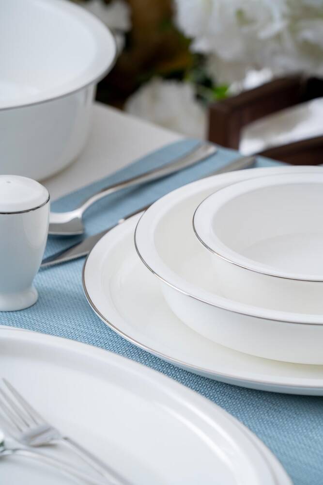 Clemente 57 Piece Silver Porcelain Dinner Set For 12 People - 9