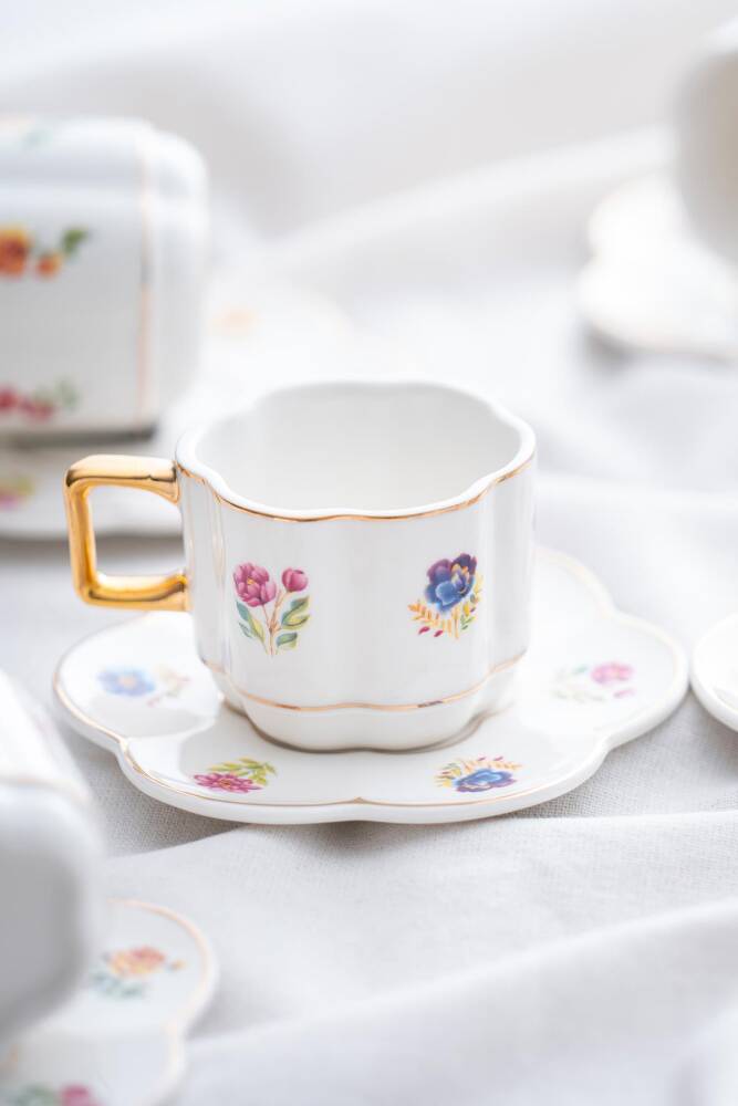 Dahlia Porcelain Coffee Cup Set For 6 People - 90 Ml - 1