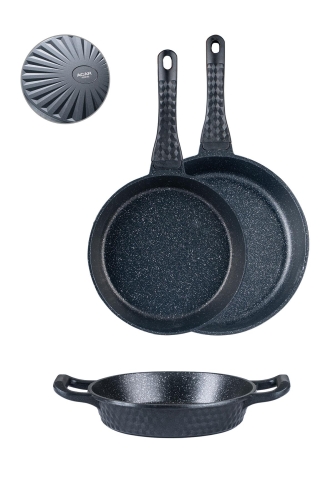 Diamante 3 Piece Cast Iron Pan And Pan Set - 3