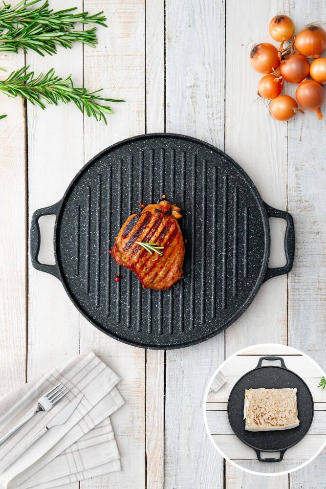 Diamante Cast Iron Double Sided Grill - Pancake Pan - 34 Cm - 1