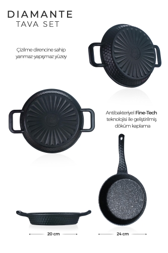 Diamante Cast Iron Pan And Saucepan Set - 2