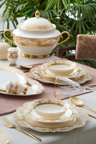 Diana 60 Piece Gold Porcelain Dinner Set For 12 People - 1