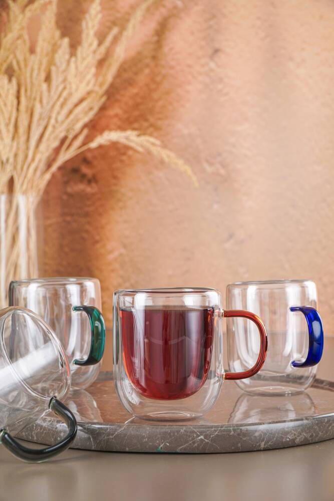 Double Wall 4 -Colored Glass Cup - 190 Ml - 1