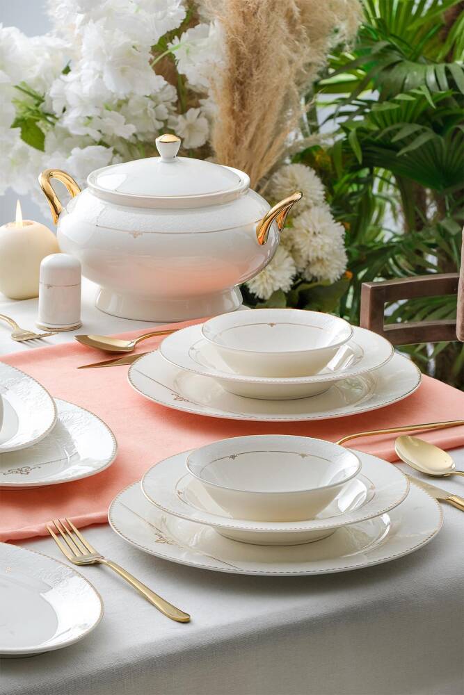 Eleanor 60 Piece Gold Porcelain Dinner Set For 12 People - 1