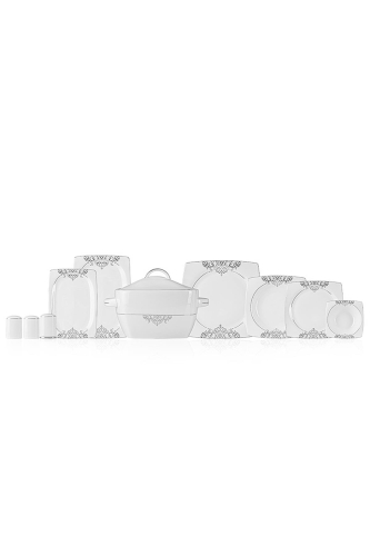 Elena Silver 60 Piece 12 Perons Porcelain Dinner Set - 4