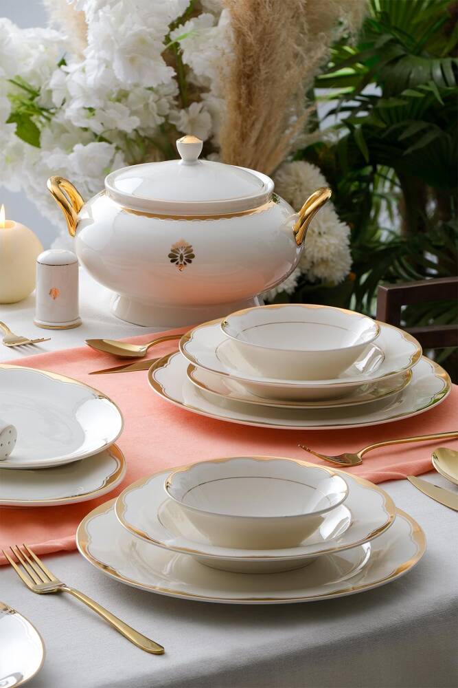 Grace 60 Piece Gold Porcelain Dinner Set For 12 People - 1