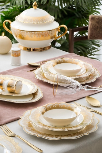 Helena 60 Piece Gold Porcelain Dinner Set For 12 People - 1