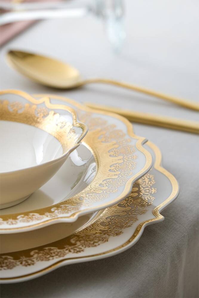 Helena 60 Piece Gold Porcelain Dinner Set For 12 People - 2