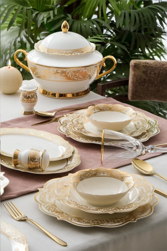 Jasmine 60 Piece Gold Porcelain Dinner Set For 12 People - 1