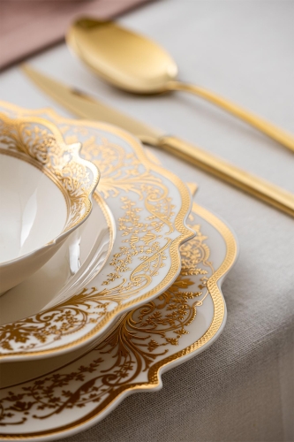 Jasmine 60 Piece Gold Porcelain Dinner Set For 12 People - 2