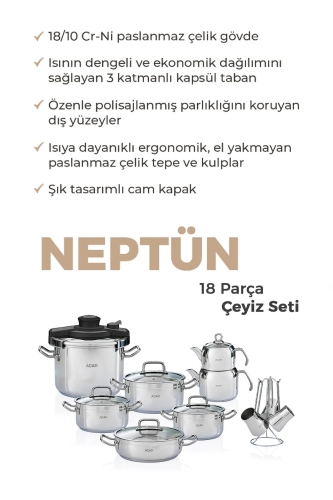 Karat Neptün 18 Parça Çelik Çeyiz Seti - Silver - 3