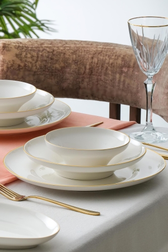 Mallory 54 Piece Gold Porcelain Dinner Set For 12 People 