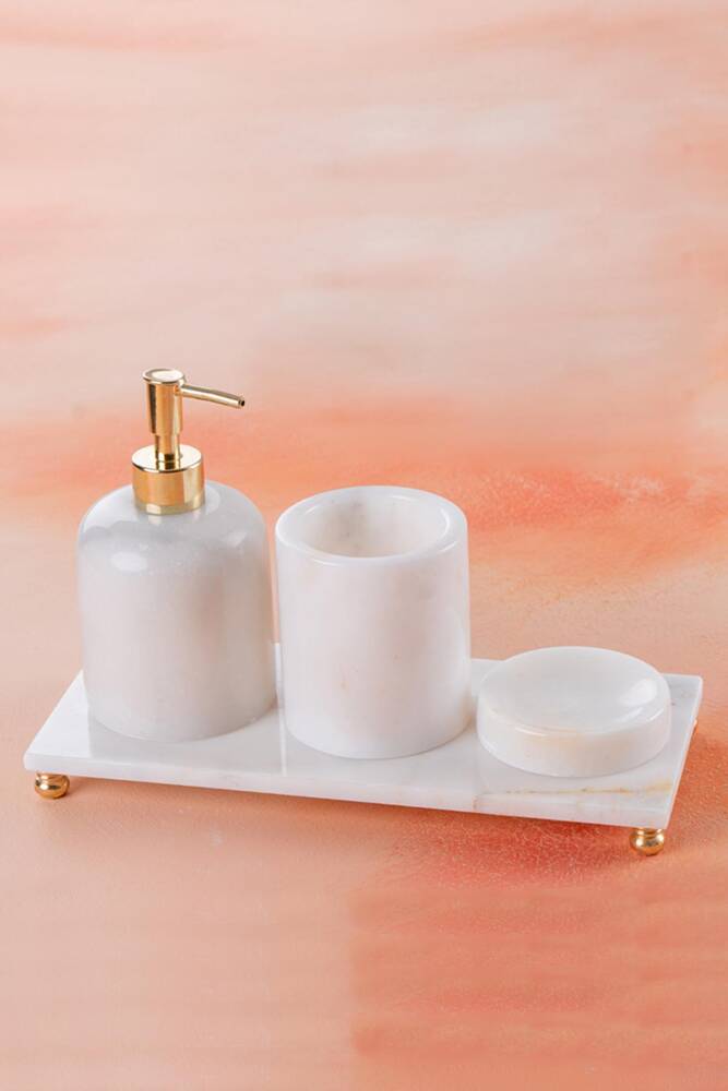 Marble Natural Stand 4 Piece Bathroom Set - 1