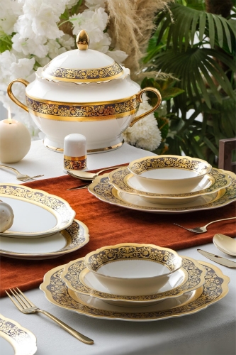 Othello 60 Piece Gold Porcelain Dinner Set For 12 People - 1