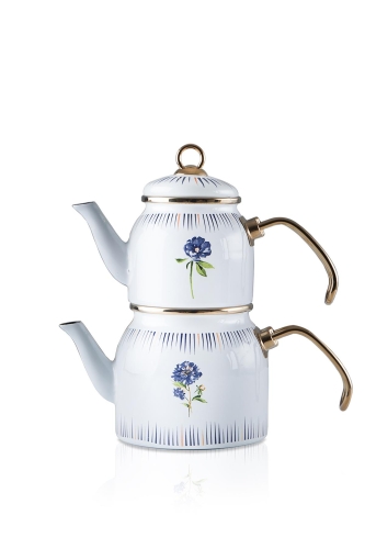 Qualita Rain Mini White Enamel Teapot Set - 2