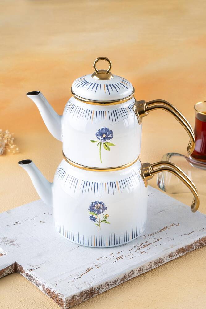 Qualita Rain Mini White Enamel Teapot Set - 1