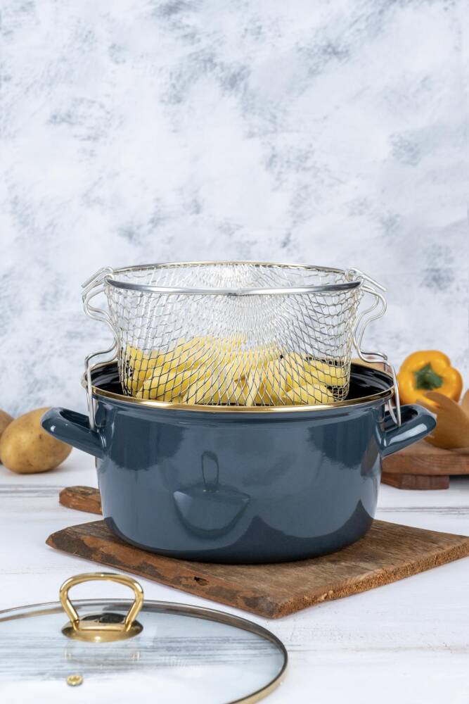 Qualita Savor Enamel Frying Pot - Gray - 1