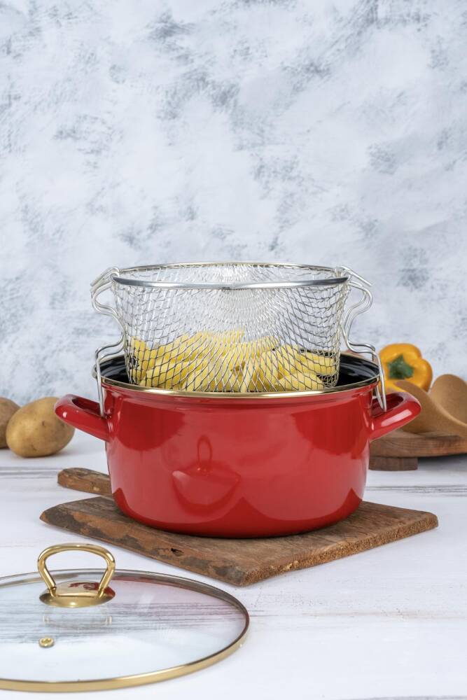 Qualita Savor Enamel Frying Pot - Red - 1