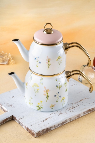 Qualita Sun Mini White Enamel Teapot Set - 1