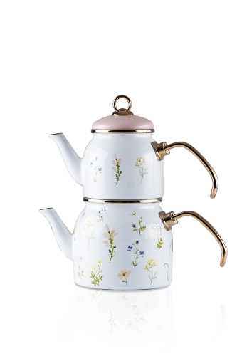 Qualita Sun Mini White Enamel Teapot Set - 2