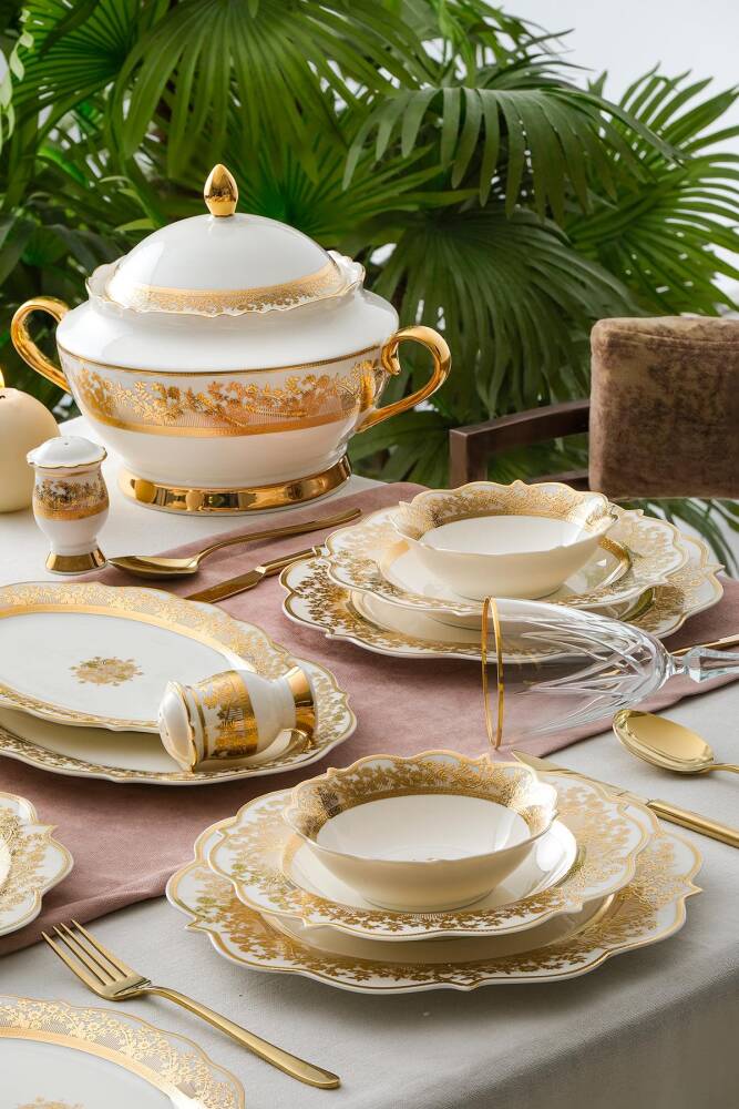 Rosalind 60 Piece Gold Porcelain Dinner Set For 12 People - 1