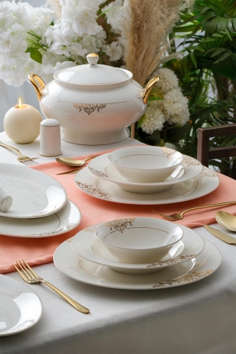 Rosaline 60 Piece Gold Porcelain Dinner Set For 12 People - 1