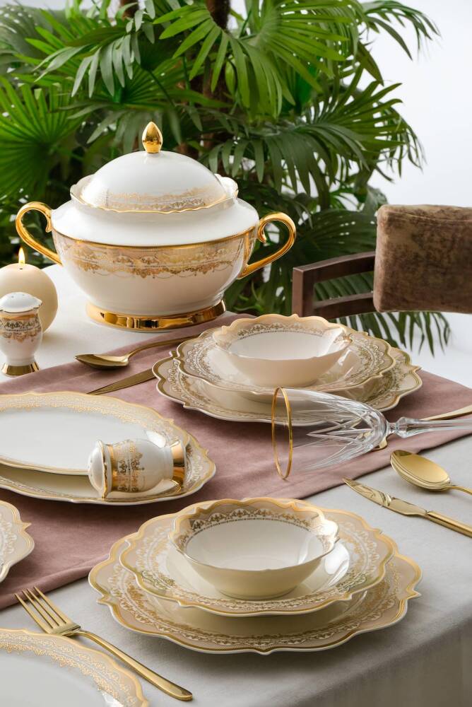 Rosella 60 Piece Gold Porcelain Dinner Set For 12 People - 1