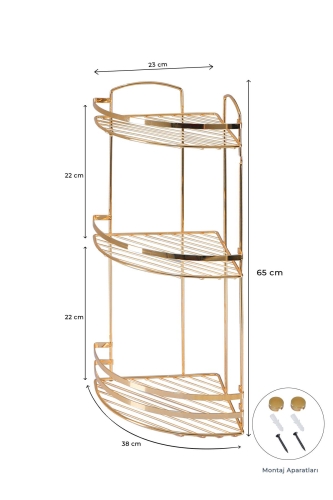 Talon Three -Storey Bathroom Corner Shelf - Gold - 2