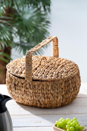 Wicker Kapaklı Hasır Piknik Sepeti - 38 cm - 1